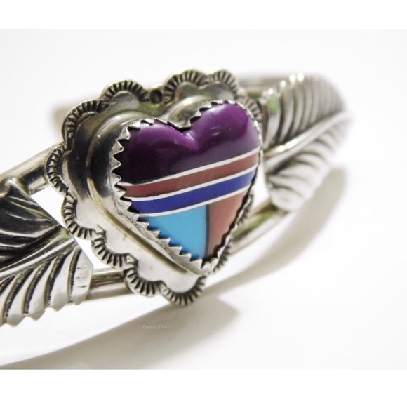 🎉 Vintage NAVAJO MultiStone Sterling Silver Cuff - Picture 4 of 8